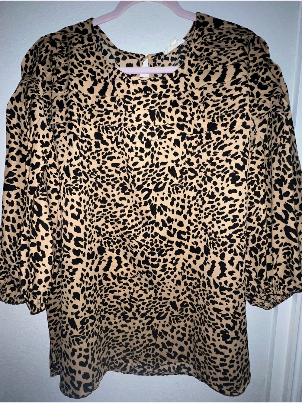 Leopard Print Puff Sleeve Women's Top 2X